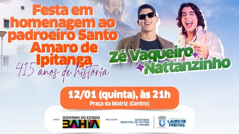 Zé Vaqueiro e Nattanzinho, além de shows religiosos, agitam festa do padroeiro de Lauro de Freitas 2023
