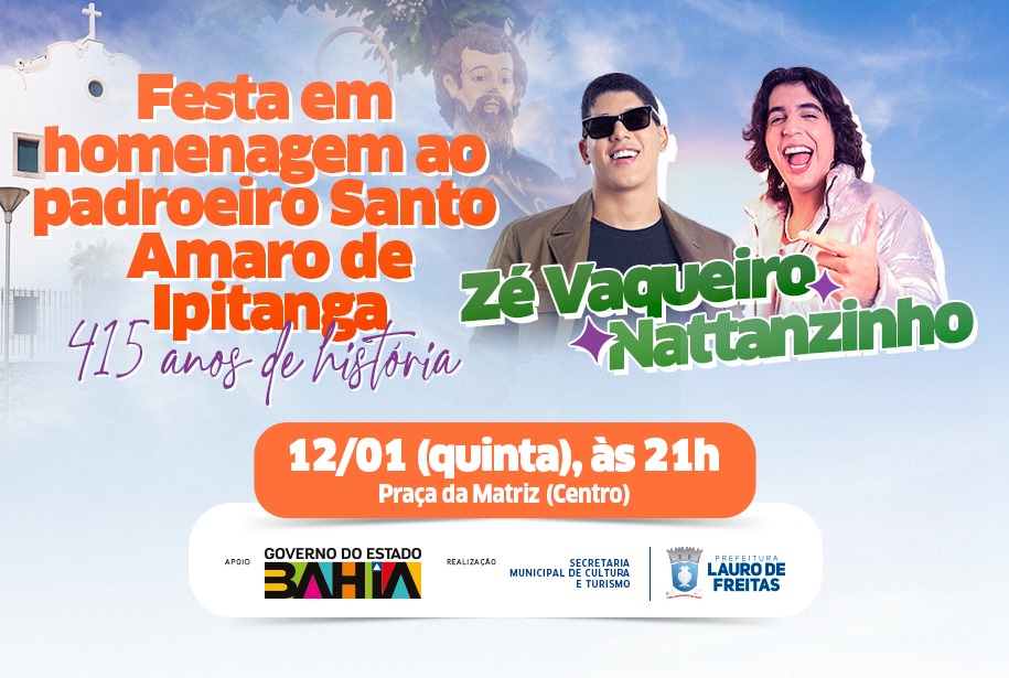 Zé Vaqueiro e Nattanzinho, além de shows religiosos, agitam festa do padroeiro de Lauro de Freitas 2023