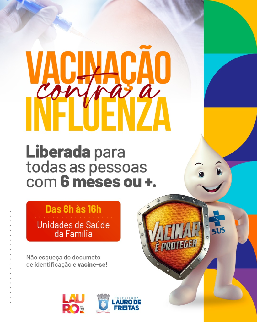 Vacina contra a gripe é liberada para toda a população acima de 6 meses em Lauro de Freitas